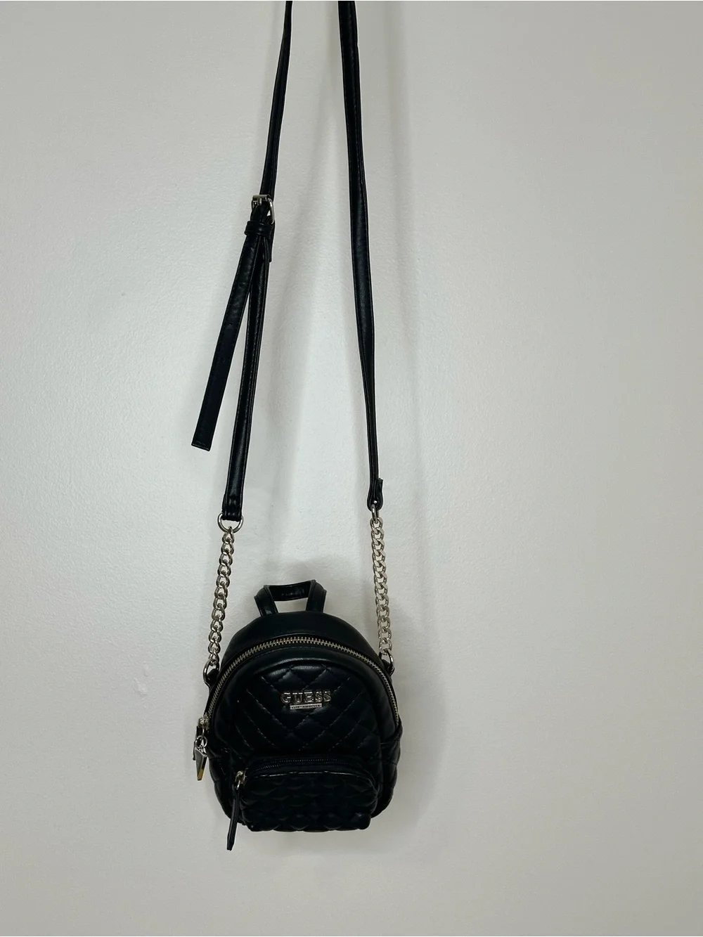 GUESS Black Quilted Mini Backpack Crossbody Bag